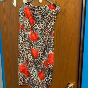 Fashion Nova Red Floral and Leopard Print Midi Dress